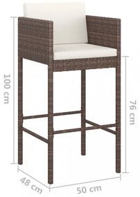 4 db barna polyrattan bárszék párnákkal
