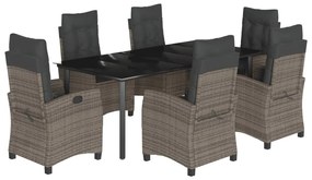 vidaXL 7 részes szürke polyrattan kerti étkezőgarnitúra párnával