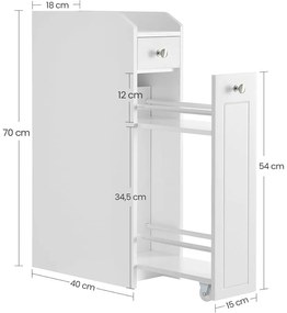 VASAGLE kis fürdőszobai szekrény, álló tárolószekrény kis helyiségekbe, fehér színben