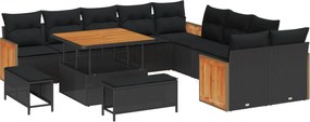vidaXL Kerti Kanapé Szett 13 pcs Fekete Poli Rattan és Porfestett Acél
