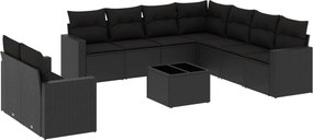 vidaXL 10 részes fekete polyrattan kerti ülőgarnitúra párnákkal