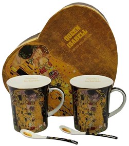 Klimt porcelán bögre szett kanállal 2 személyes szív dobozos fekete