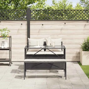 3 részes fekete polyrattan kerti étkezőgarnitúra párnákkal
