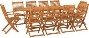 vidaXL 11 részes tömör akácfa kerti étkezőgarnitúra 220x90x75 cm