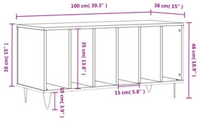 szürke sonoma színű szerelt fa hanglemezszekrény 100x38x48 cm