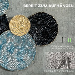 Faldekoráció körökkel, 121 cm x 4 cm x 53 cm, fém, kék fekete