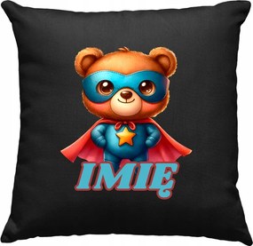 Gyerek párna maci szuperhős +név fekete