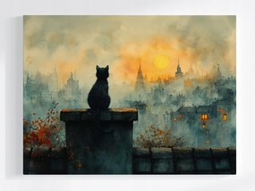 Vászonkép Canvas Város Kilátás Fekete Cica Megfigyelő 80x60