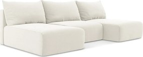 Krémszínű bársony kinyitható-tárolóhelyes (U alakú) sarokkanapé Kalena – Makamii