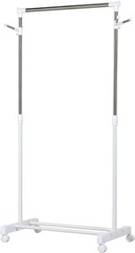 HOMCOM Standard Ruhafogó Állítható Magasságú Rúddal és Alsó Polccal Kerekeken Rozsdamentes Acél Cső 68.5x42x87-145 cm Fehér Ezüst | Aosom