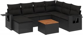 vidaXL 8 részes fekete polyrattan kerti ülőgarnitúra párnákkal