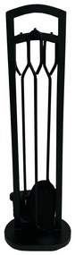 Kandallószerszám-készlet 70 cm, 3 részes,állvánnyal, fekete, fém