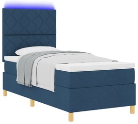 Box Spring Ágy Matraccal &amp; LED Kék 90x190 cm Szövet