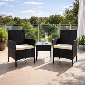 Rattan kerti bútor - 2 szék + asztal szett fekete