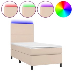 cappuccino színű műbőr rugós ágy matraccal és LED-del 90x190 cm