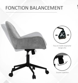 Vinsetto Irodai Szék, Plüss Hatású Szövet Ülőke, 360°-ban Forgatható Ülés, Magasságban Állítható, Lekerekített Hátú Ergonomikus Szék 120 kg Terhelhető