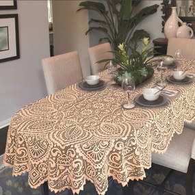 Elegáns abrosz jacquard fehér 140x290cm nappaliba ovális, Mirej levelekkel