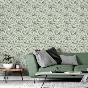 Arthouse Signature 2 Birds & Blossoms zöld leveles vinyl tapéta – 296402