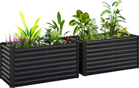 Outsunny 2 db-os Emelt Virágágy Szett, Téglalap Alakú Emelt Kertészők, Kert DoBoZok, Nyitott Alj, Galvanizált Acél Emelt Kertágyak Fűszerekhez, Gyümöl