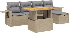 vidaXL 6 részes bézs polyrattan kerti ülőgarnitúra párnával