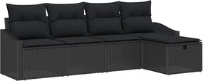 vidaXL Kanapé Szett párnával tárolóval 5 pcs Fekete polirattan