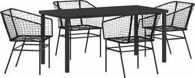 vidaXL Kert étkező szett 5 pcs Fekete polirattan