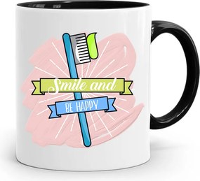 Fekete Fogorvos Ajándék Bögre Smile And Be Happy fényképes nyomattal