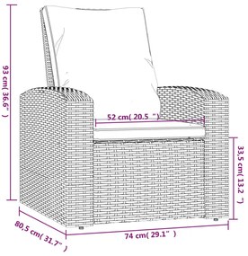 fekete polyrattan dönthető kerti szék párnával