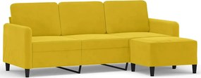 vidaXL 3 személyes sárga bársonykanapé lábtartóval 180 cm