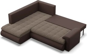 Tokio sarokkanapé, L alakú háttámlával, 2 ágyneműtartóval, fonott + műbőr, baloldali, barna