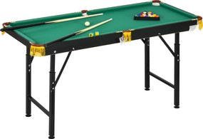 SPORTNOW Összecsukható Pool Asztal 4,6ft 140 x 63 x 55-75 cm Biliárd Tartozékokkal, Háromszög, 2 Ütő, 16 Labda Fiataloknak, Felnőtteknek, Acél, Zöld |