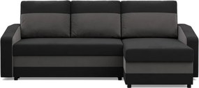 Hewlet sarokkanapé, 2 ágyneműtartóval, szövet anyag, univerzális oldal, hab töltet, fekete - szürke