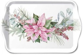 Karácsonyi műanyag kis tálca 13x21 cm Rózsaszín Mikulásvirág