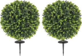 HOMCOM 2 darabos Műanyag Boxwood Gömb Szett 56 cm Fűszer Növény Földi Cövek, Élethű Műnövény UV Védelemmel, a Nappalira, Hálószobába, Irodába és Kertb