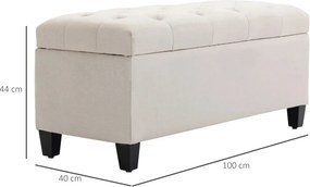 HOMCOM Tárolópad kárpitozott pad vászonhatásúval, 100 x 40 x 44 cm, krémfehér