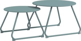 Outsunny 2 db-os Összerakható Kerti Asztal Szett Kerek Fém Kültéri Oldalasztalok Kék Epoxi Antikorrozív Bevonattal Erkélyre Teraszra Kertbe | Aosom