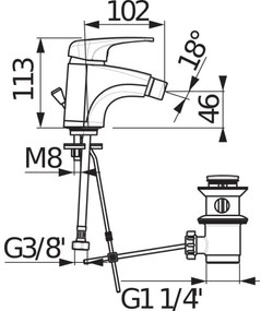 JIKA H3411U10041111 - Bidé csaptelep + leeresztő DEEP 11,3 cm króm
