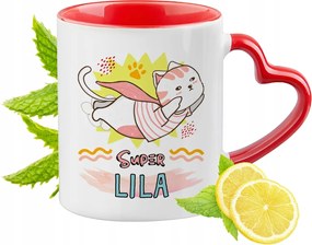 Piros bögre szív alakú füllel Liliomnak Ajándék