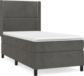 vidaXL sötétszürke bársony rugós ágy matraccal 90 x 200 cm