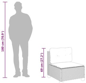 fekete polyrattan karfa nélküli kerti kanapé párnával