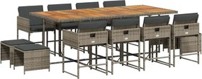 vidaXL 13 részes szürke polyrattan kerti ülőgarnitúra párnákkal
