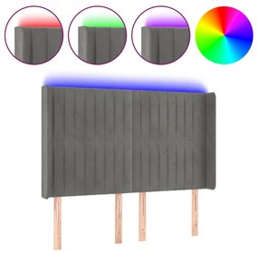 világosszürke bársony LED-es fejtámla 147x16x118/128 cm