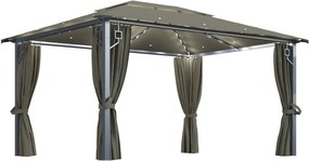 vidaXL tópszínű alumíniumpavilon függönnyel/LED fényfüzérrel 4 x 3 m