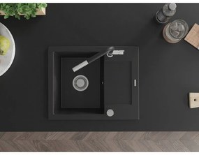 Mexen Enzo, 1 kamrás gránit mosogató 576x465x174 mm és Flora mosogató csaptelep, fekete, 6506-77-670401-07