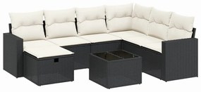 8 részes fekete polyrattan kerti ülőgarnitúra párnákkal