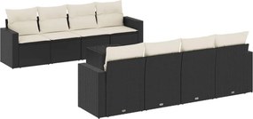 vidaXL 9 részes fekete polyrattan kerti ülőgarnitúra párnákkal