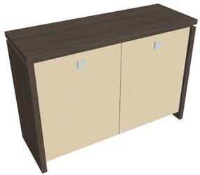 Verno alacsony szekrény 128 x 46 x 90 cm, üvegajtó, antracit tölgy / vanília