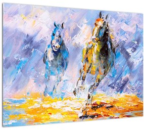 Futó lovak képe, olajfestmény (70x50 cm)