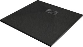 Mexen Hugo, négyzet alakú zuhanytálca SMC 80 x 80 cm, fekete, fekete huzat, 42708080-B