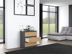 Riano MIX M3 fiókos szekrény, 70x75x40 cm, antracit-tölgy